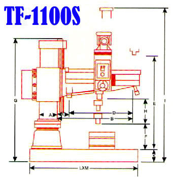 Kích thước máy khoan cần 3Hp 50mm TF-1100S