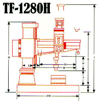 Kích thước máy khoan cần thủy lực 3HP TF-1280H