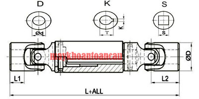 Trục Cardan loại dài PB-M, khớp nối chữ thập