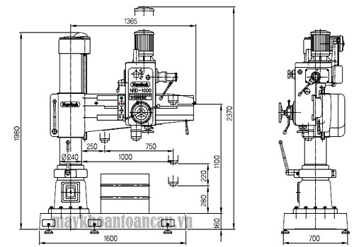 Kích thước máy khoan cần Hàn Quốc NDR-1000